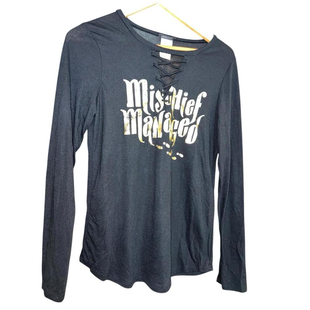 Harry Potter Mischief Managed Black Long Sleeve Lace Up Sleep Top Women’s M